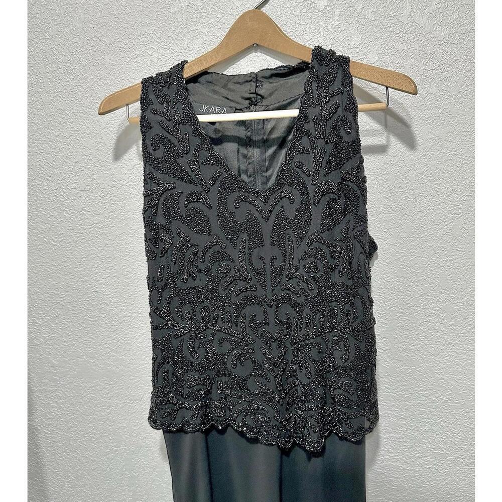 JKARA Black Beaded and Chiffon Evening Gown Size 14 - Picture 9 of 9
